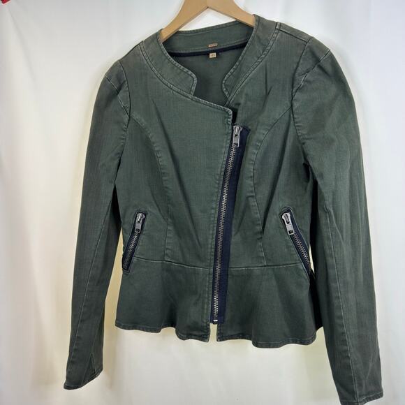 Free People Peplum Olive Denim Military Utility Jacket Size 12 - Picture 8 of 9